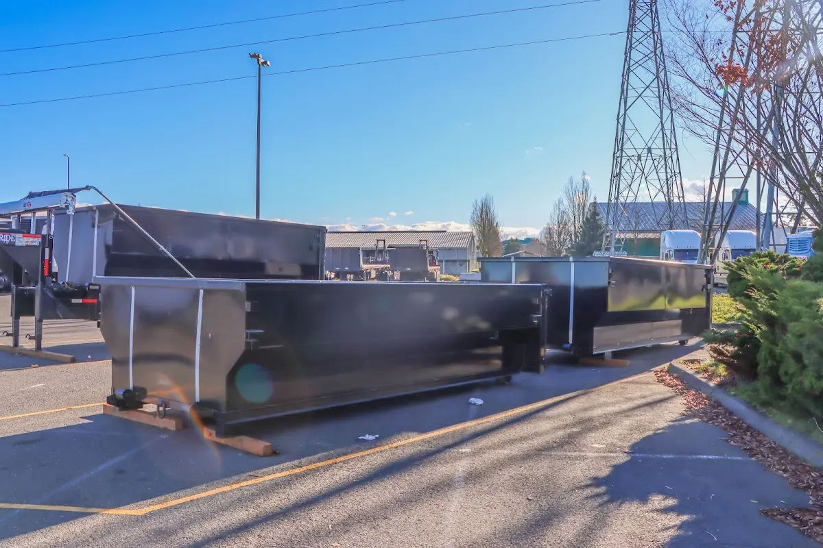 Roll-off dumpster ready for waste disposal at job site for 3 Yard Dumpster Rental in Easton